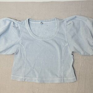 Aerie Seams Right Short Sleeve Sweatshirt Cropped Blue Womens L